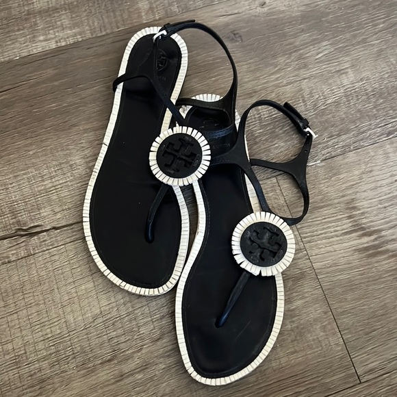 Tory Burch Shoes - Black and White Tory Burch Sandals Worn Twice